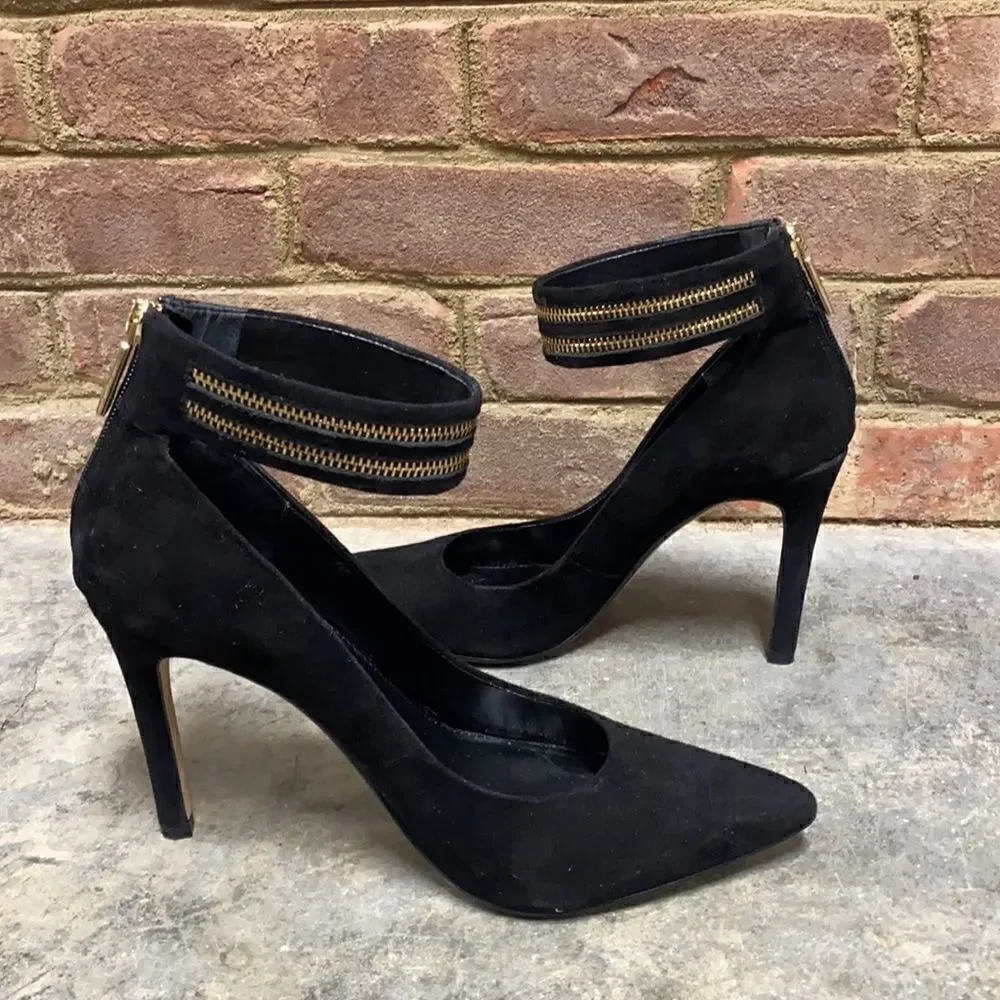 Banana Republic Black Suede Gayle Zip Ankle Heels Size 9